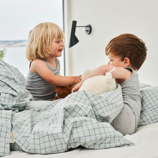 Sengetøj til børn - Mini sengesæt - Sky Blue Grid - 100% økologisk bomuld - vonFritz